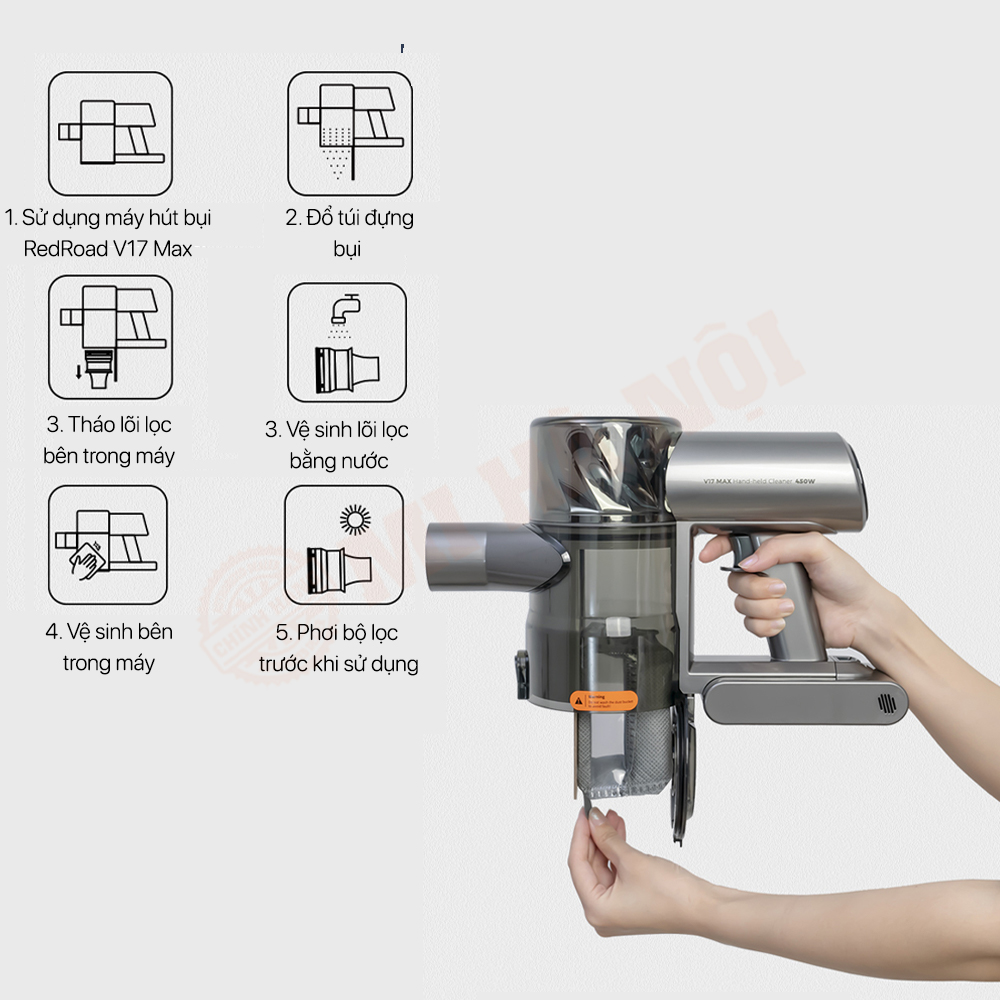 Hướng dẫn sử dụng - vệ sinh máy hút bụi Redroad V17 Max