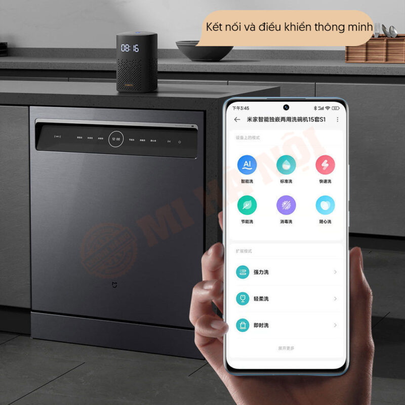 Máy rửa bát 15 bộ S1 cũng liên kết thông minh với App Mihome, điều khiển máy rửa bát mọi lúc, mọi nơi