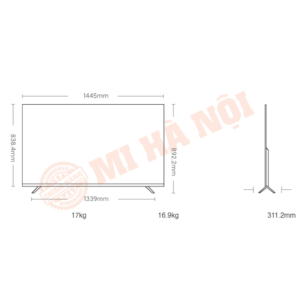 Kích thước chi tiết của mẫu Tivi Xiaomi S65