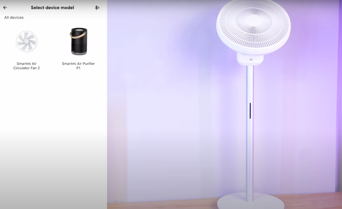 Chọn thiết bị là "Smartmi Air Circulator Fan 2" hoặc phiên bản tương ứng của quạt Gen 3 Pro