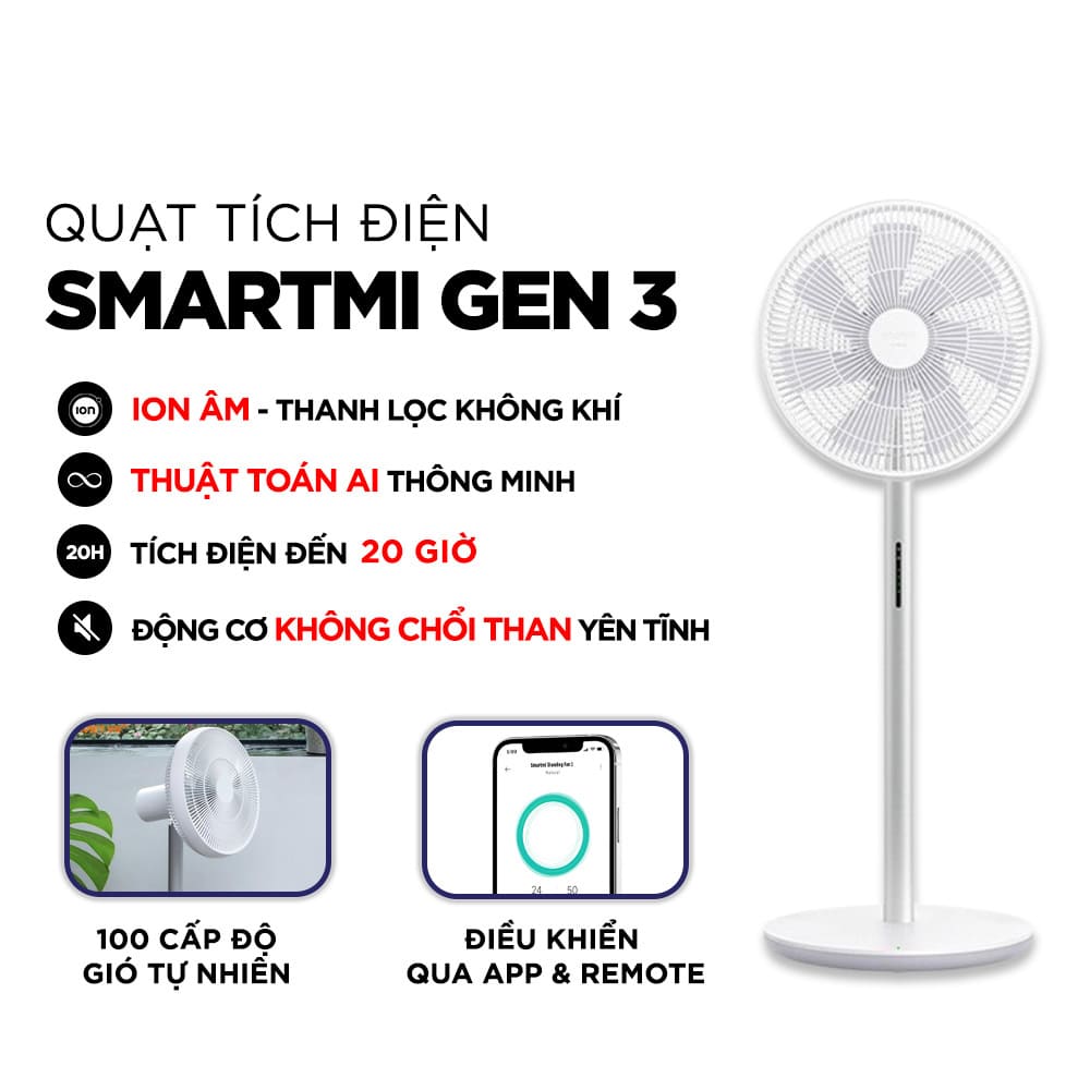 Quạt Xiaomi Gen 3 sở hữu 100 cấp độ gió tự nhiên