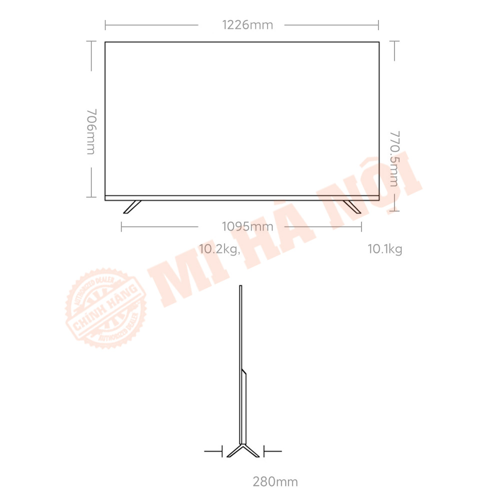 Kích thước chi tiết của Tivi Xiaomi A Pro 55 Inch 