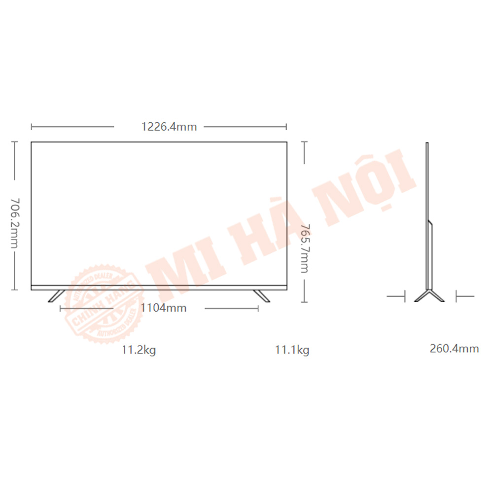 Kích thước chi tiết của Tivi Xiaomi Redmi X55 55 inch