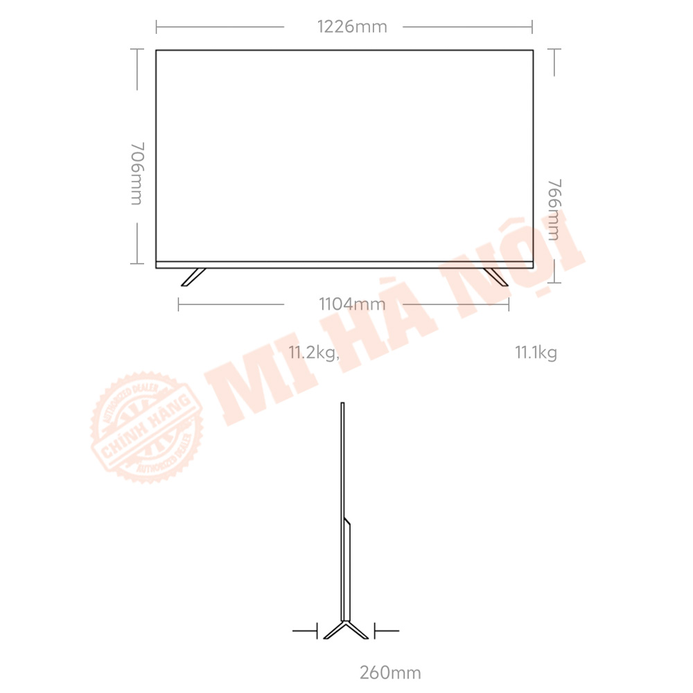 Kích thước chi tiết của màn hình tivi Xiaomi EA Pro 55 inch