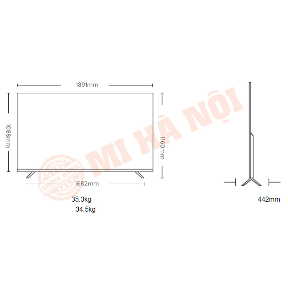 Kích thước chi tiết của Tivi Xiaomi Redmi X85 (Max 85)