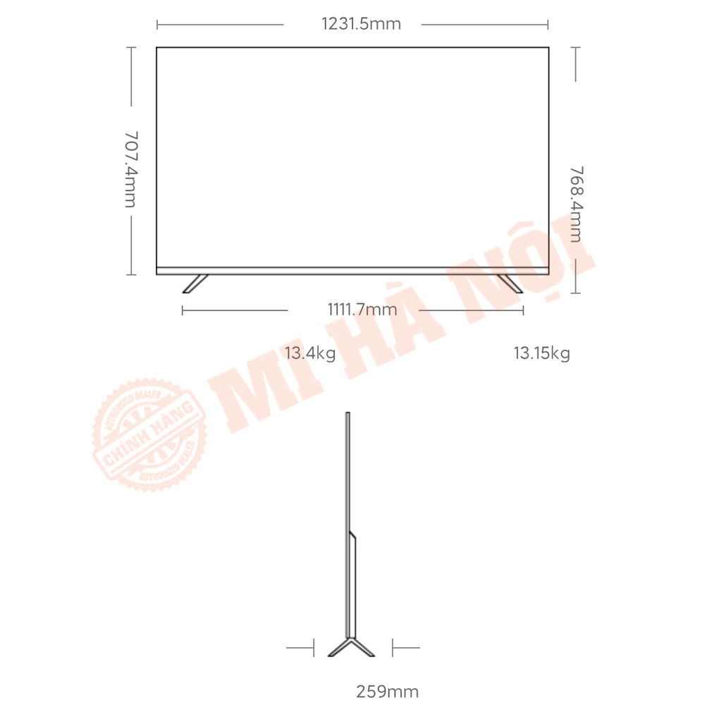 Kích thước chi tiết của Tivi Xiaomi ES Pro 55 inch