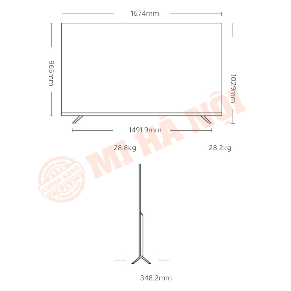 Kích thước đầy đủ của Tivi Xiaomi ES Pro 75 inch