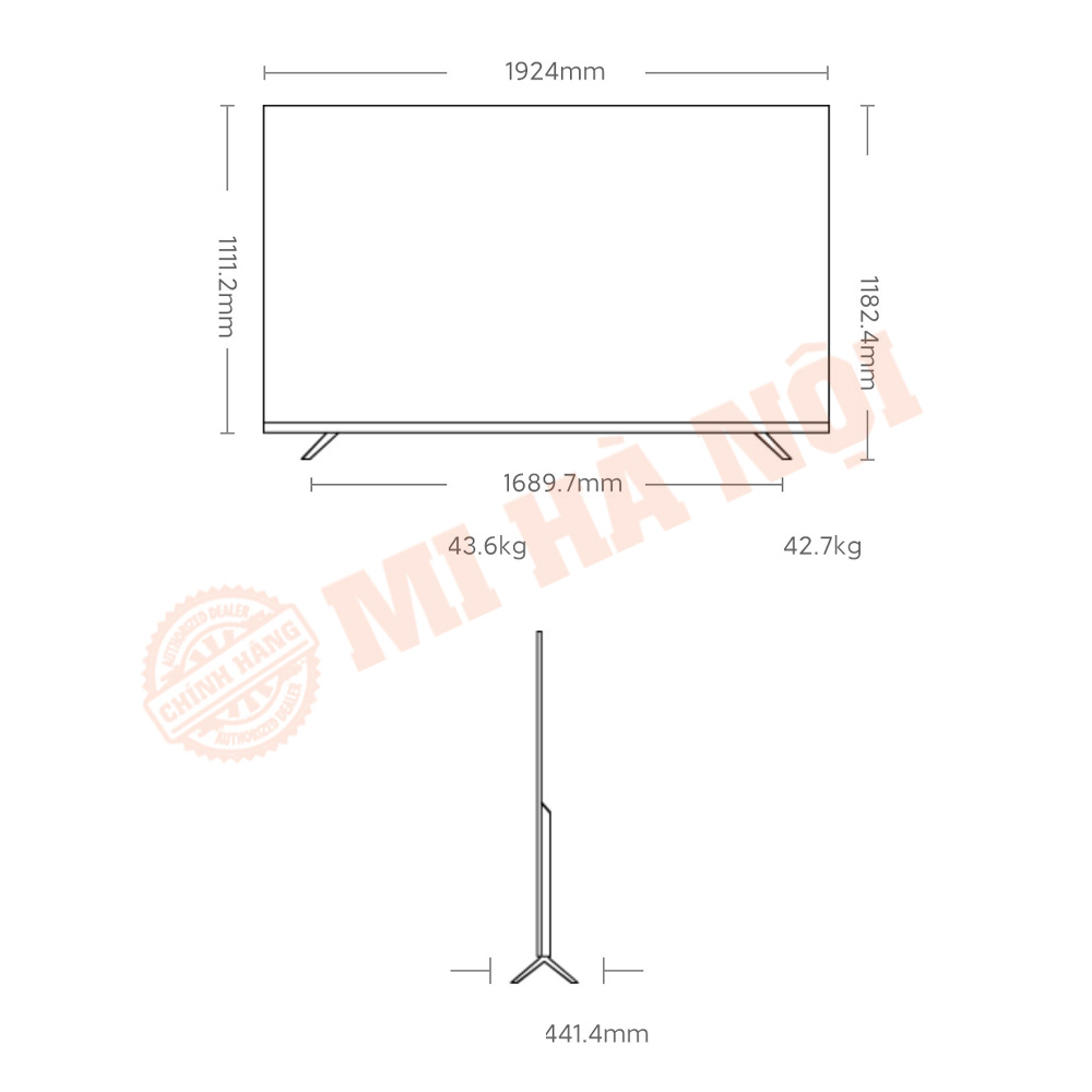 Kích thước chi tiết của Tivi Xiaomi ES PRO 86 inch