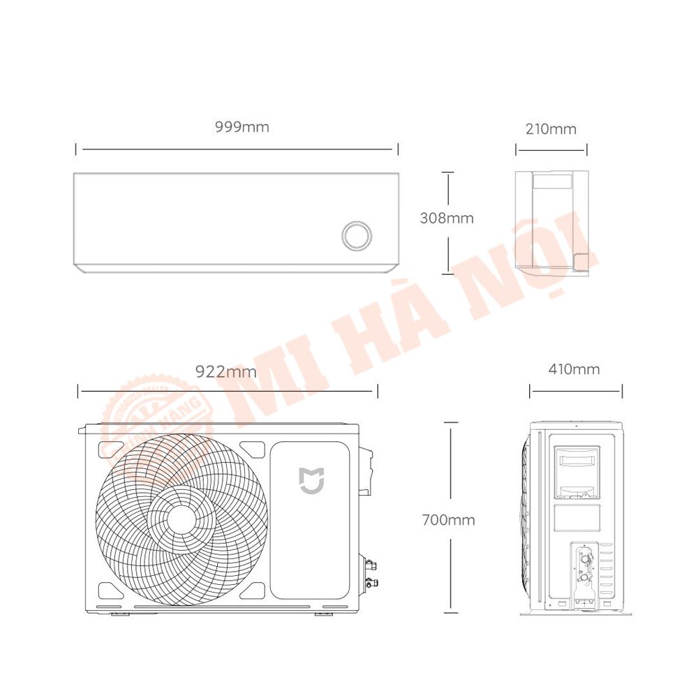 Kích thước chi tiết của điều hoà (máy lạnh) 2 chiều Xiaomi Mijia Inverter D1A2 – Điều hòa 3HP