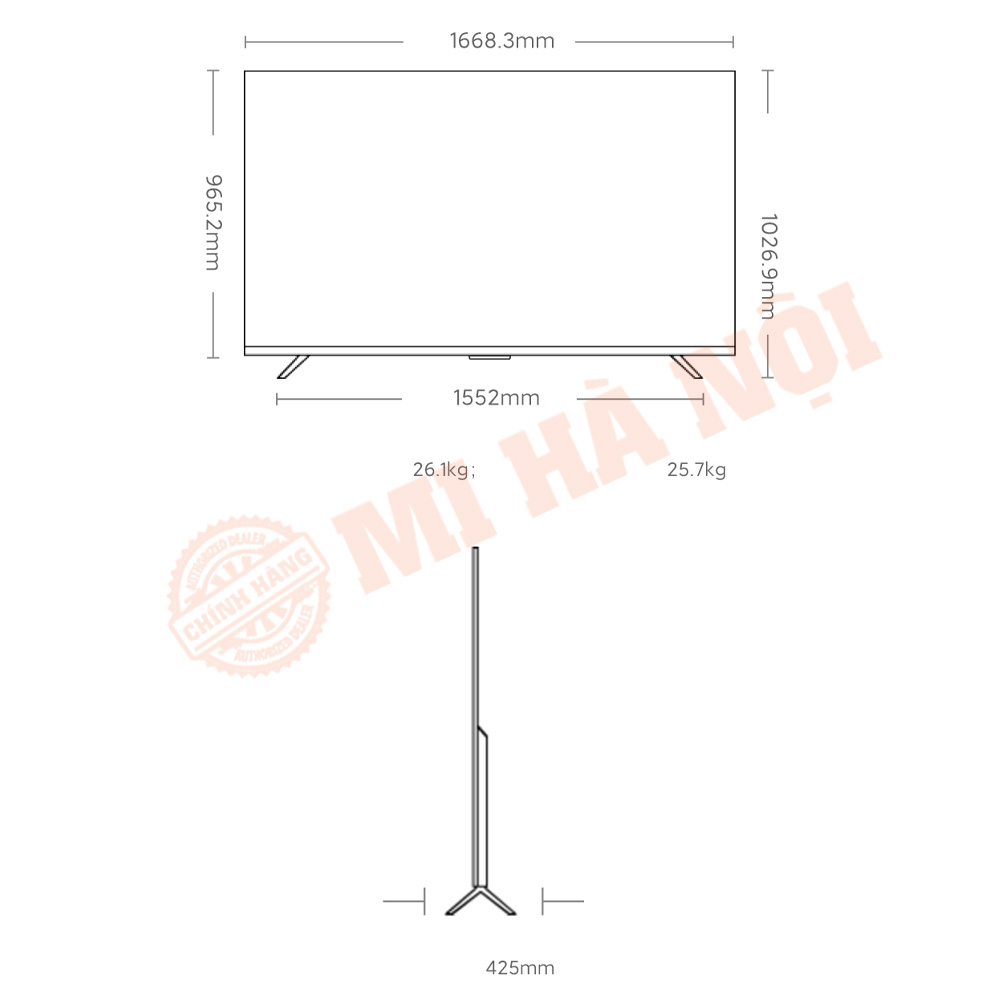 Kích thước sản phẩm Tivi Xiaomi S65 Mini LED 