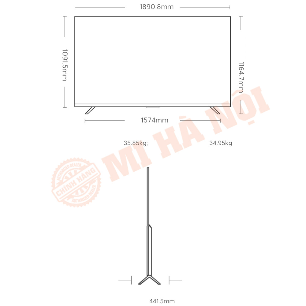 Kích thước & trọng lượng mỏng nhẹ của tivi Xiaomi S85 Mini LED