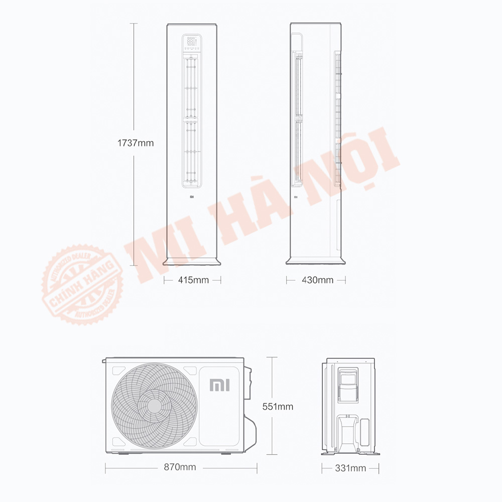 Kích thước điều hòa cây Xiaomi KFR-51LW/N1A3