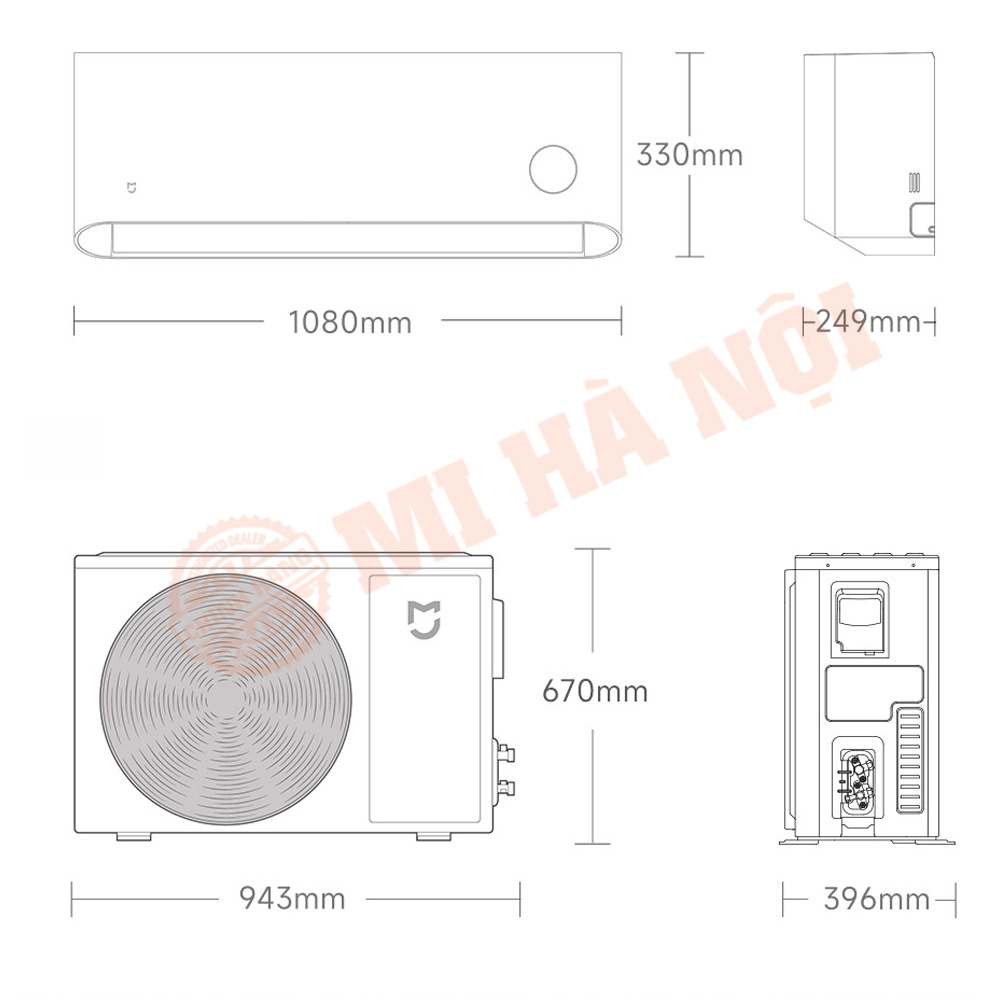 Kích thước điều hoà 2 chiều Xiaomi Mijia Inverter N1A1