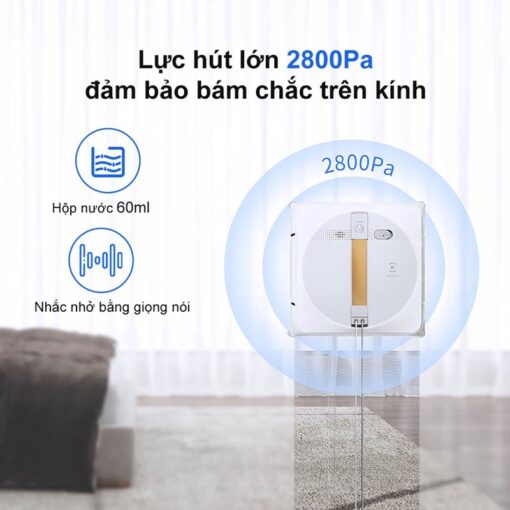 Lực hút 2800Pa giúp robot bám chắc vào cửa sổ