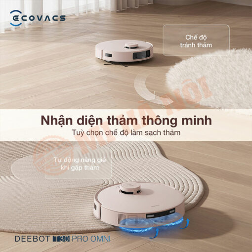 Dựa trên loại thảm phát hiện, robot tự động điều chỉnh chế độ làm sạch